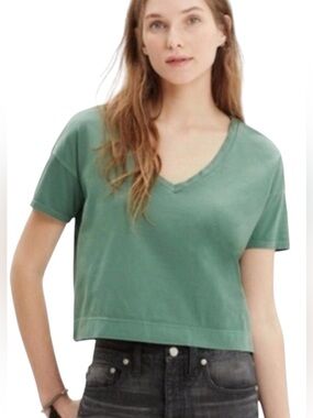 Madewell-V-Neck Cropped Tee - Green-Small